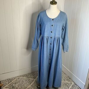 Solutions Original Womens Medium Button Front Denim Midi Dress Blue 100% Cotton